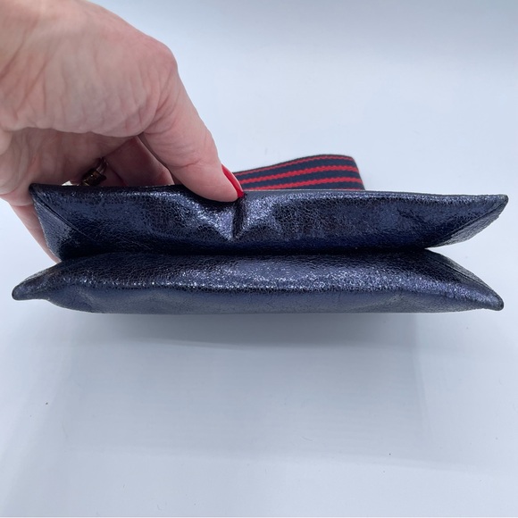 Anthropologie Metallic Leather Clutch Wristlet OS Blue - Picture 12 of 16